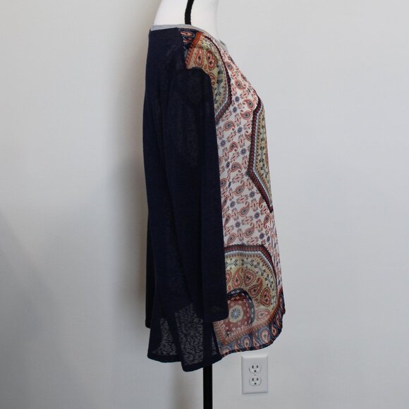 New Directions Mulitcolored/Navy Top with 3/4 Length Sleeves Sz Large - Picture 4 of 8
